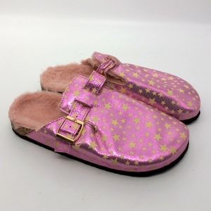 FAUX FUR  STAR STRUCK METTALIC PINK SANDALS